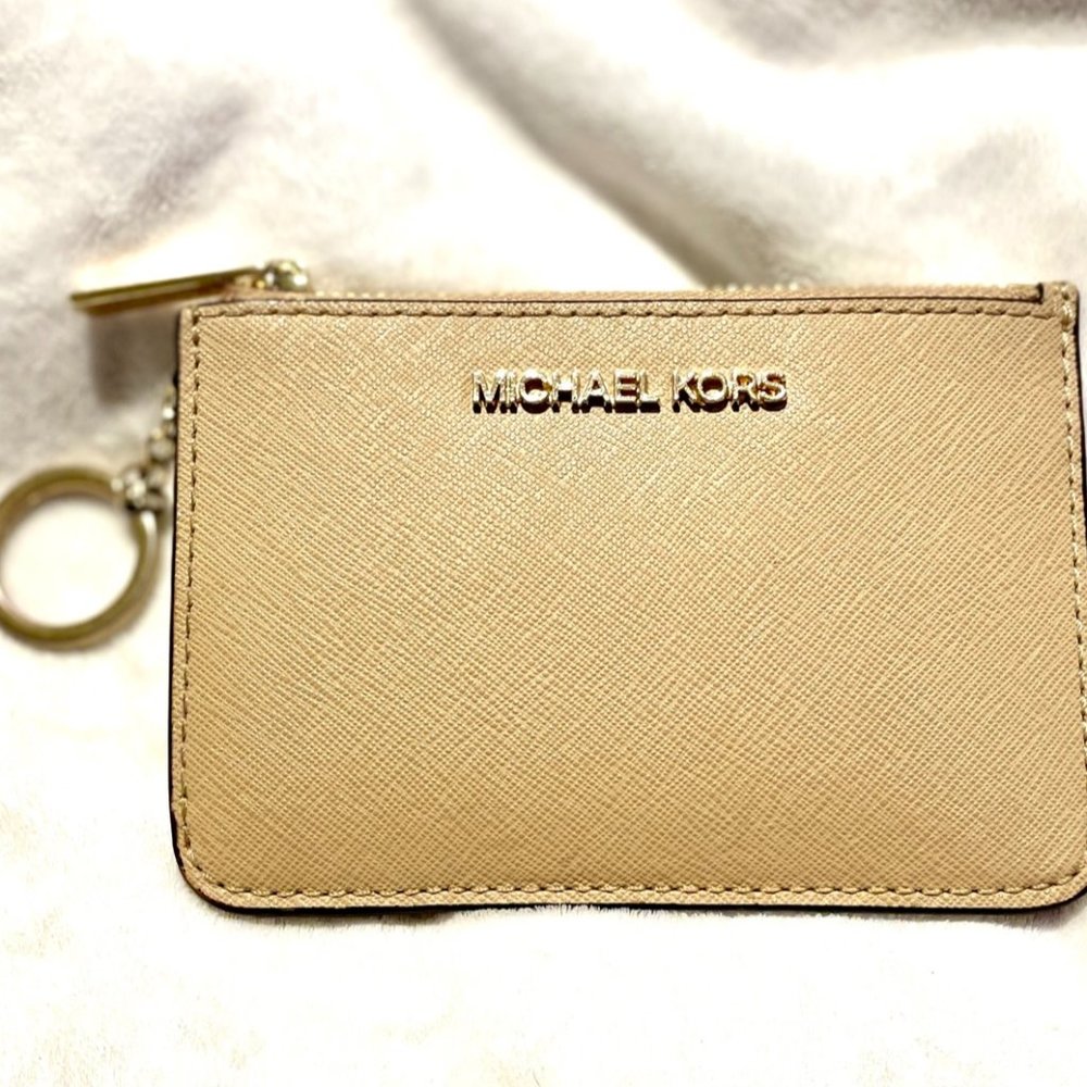 Michael Kors Jet Set Zipper Card holder Wallet w Key Ring
